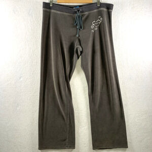 Vintage Womens Y2K Velour Pants Sz XL‎ Gray Embroidered Heart Lounge Wide Leg